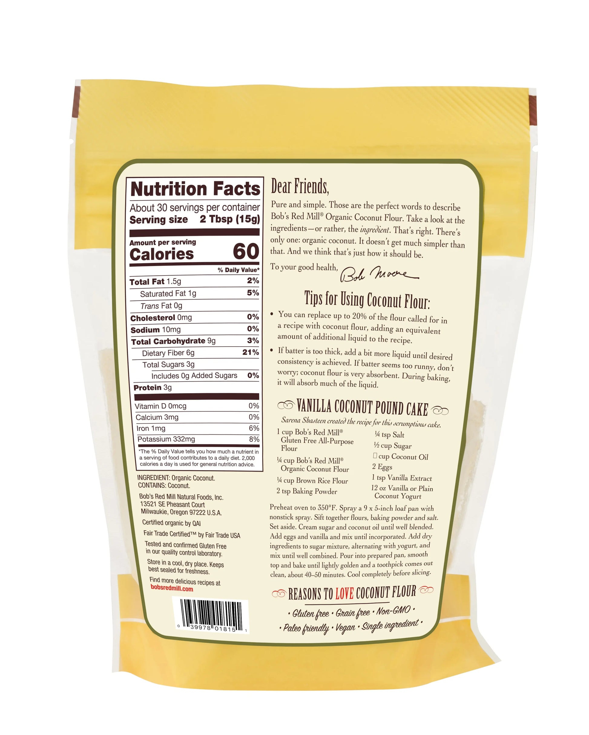 Bob's Red Mill Organic Coconut Flour, Gluten Free, 453gm Bob's Red Mill