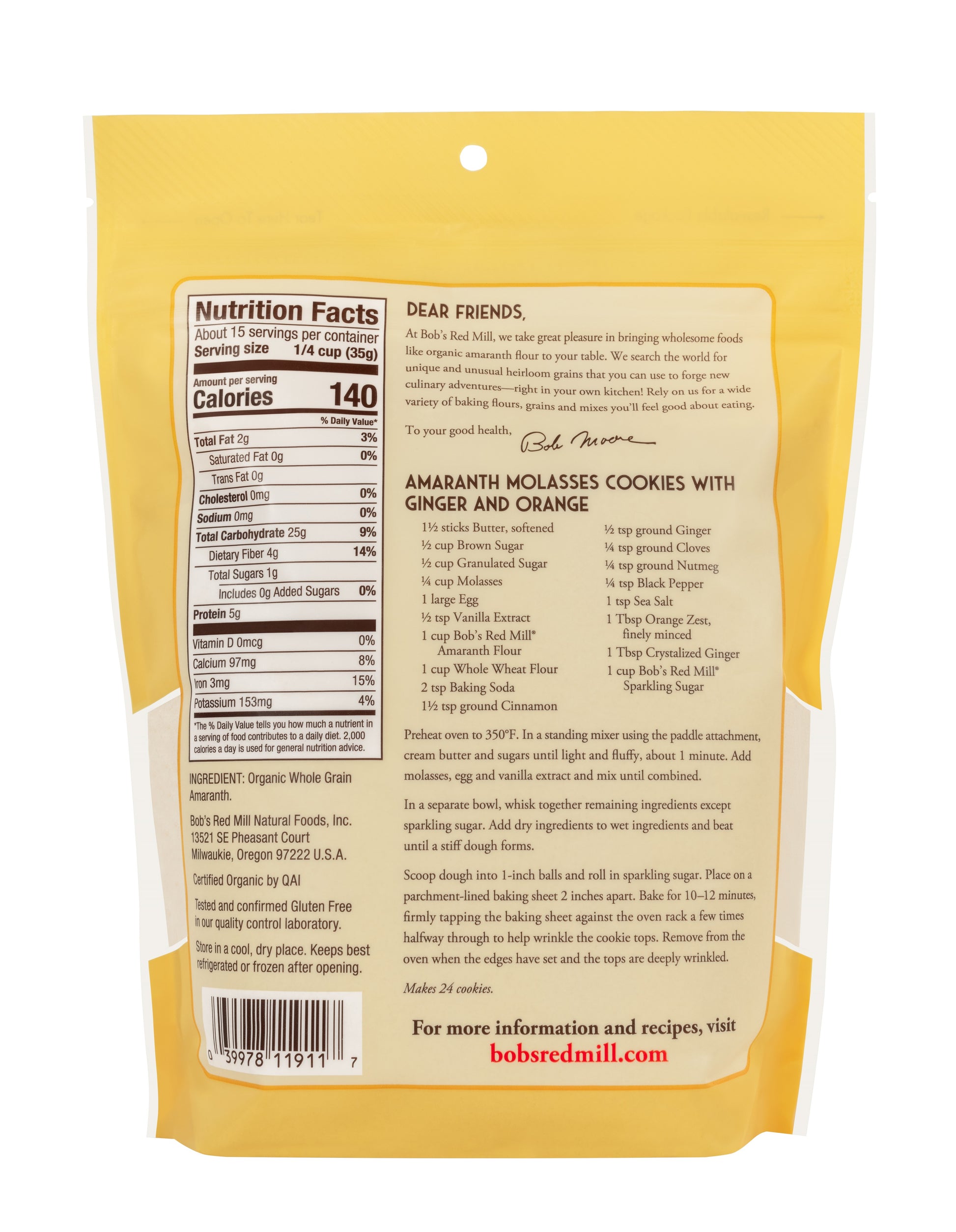 Bob's Red Mill Organic Whole Grain Amaranth Flour 510gm Bob's Red Mill