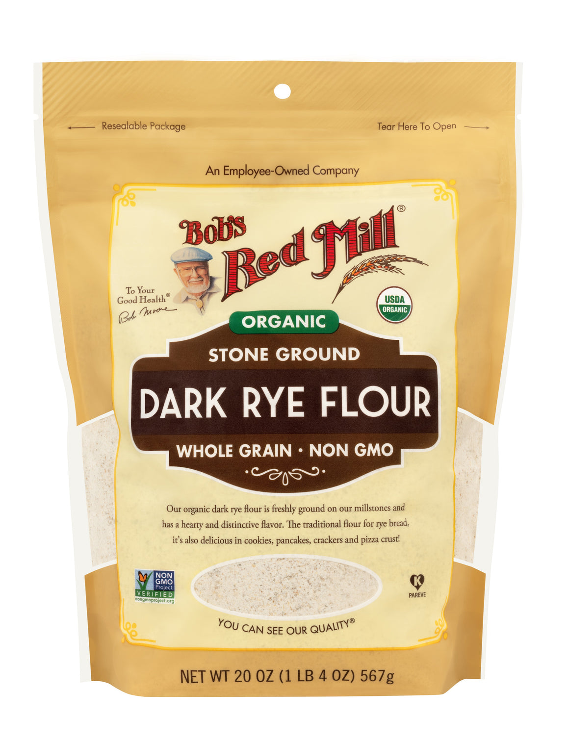Bob's Red Mill Organic Whole Grain Dark Rye Flour, Non-GMO 567gm Bob's Red Mill