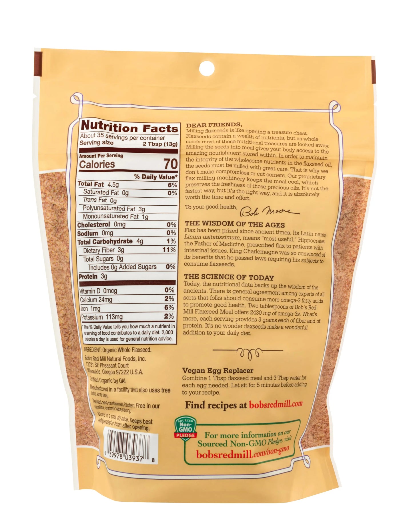 Bob's Red Mill Organic Whole Ground Flaxseed Meal, Gluten Free, Non-GMO 453gm Bob's Red Mill