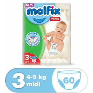 Molfix Anti Leakage Comfortable Baby Diaper Pants (Size 3), 4-9 kg, 60 Count Molfix