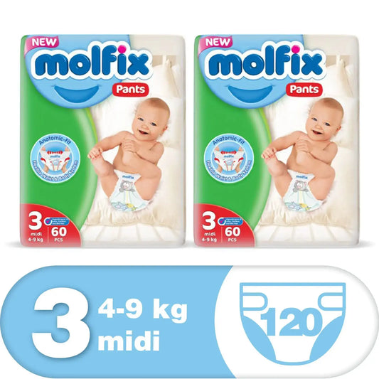 Molfix Anti Leakage Comfortable Baby Diaper Pants (Size 3), 4-9 kg, 60 count (2 PACKS SPECIAL OFFER) Molfix