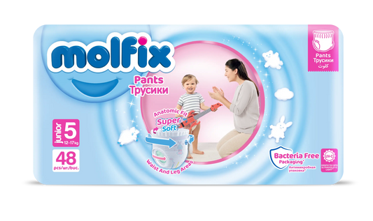 Molfix Anti Leakage Comfortable Baby Diaper Pants (Size 5), 12-17 kg, 48 Count Molfix
