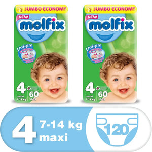 Molfix Anti Leakage Comfortable Baby Diapers (Size 4), 7-14 kg, 60 Count (2 PACKS SPECIAL OFFER) Molfix