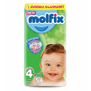 Molfix Anti Leakage Comfortable Baby Diapers (Size 4+), 9-16 kg, 54 Count Molfix