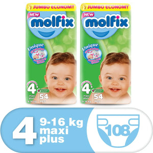 Molfix Anti Leakage Comfortable Baby Diapers (Size 4+), 9-16 kg, 54 Count(2 PACKS SPECIAL OFFER) Molfix