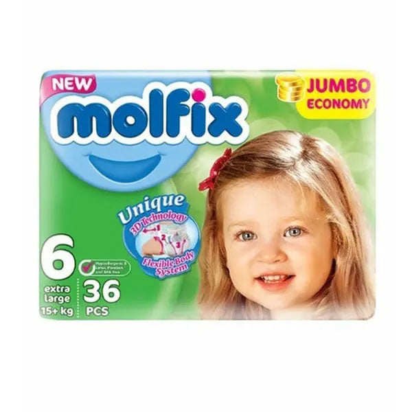 Molfix Anti Leakage Comfortable Extra Large Baby Diapers (Size 6), Above 15 kg, 36 Count Molfix