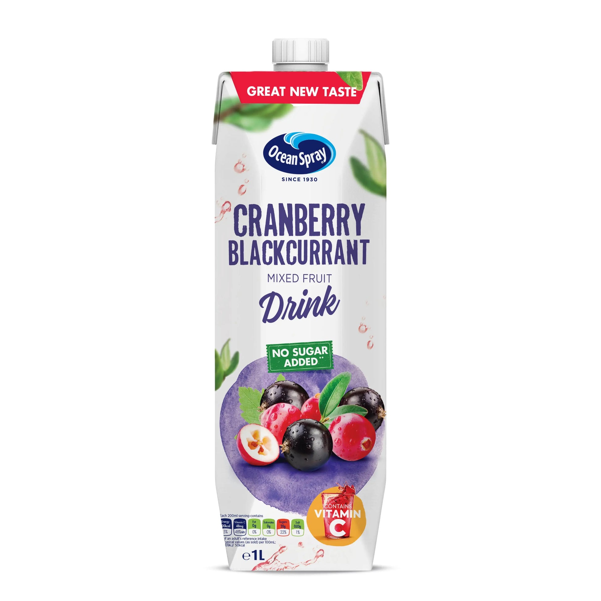 Ocean Spray Cranberry And Blackcurrant No Sugar Juice Drink 1 L Ocean Spray