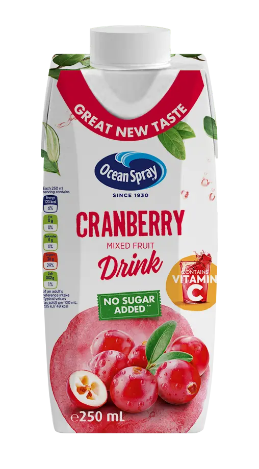 Ocean Spray Cranberry Fruit Drink No Sugar Added, 250ml, Contains Vitamin C Ocean Spray
