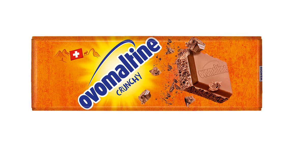 Ovomaltine Mini Crunchy Swiss Milk Chocolate Bar contains Cocoa solids 32%,42gm