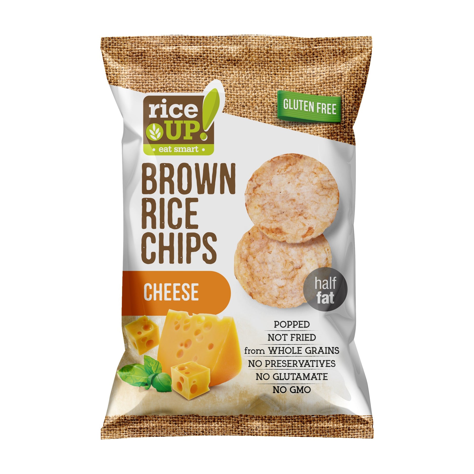 Rice Up Whole Grain Rice Chips Cheese 60g, Gluten free, No GMO