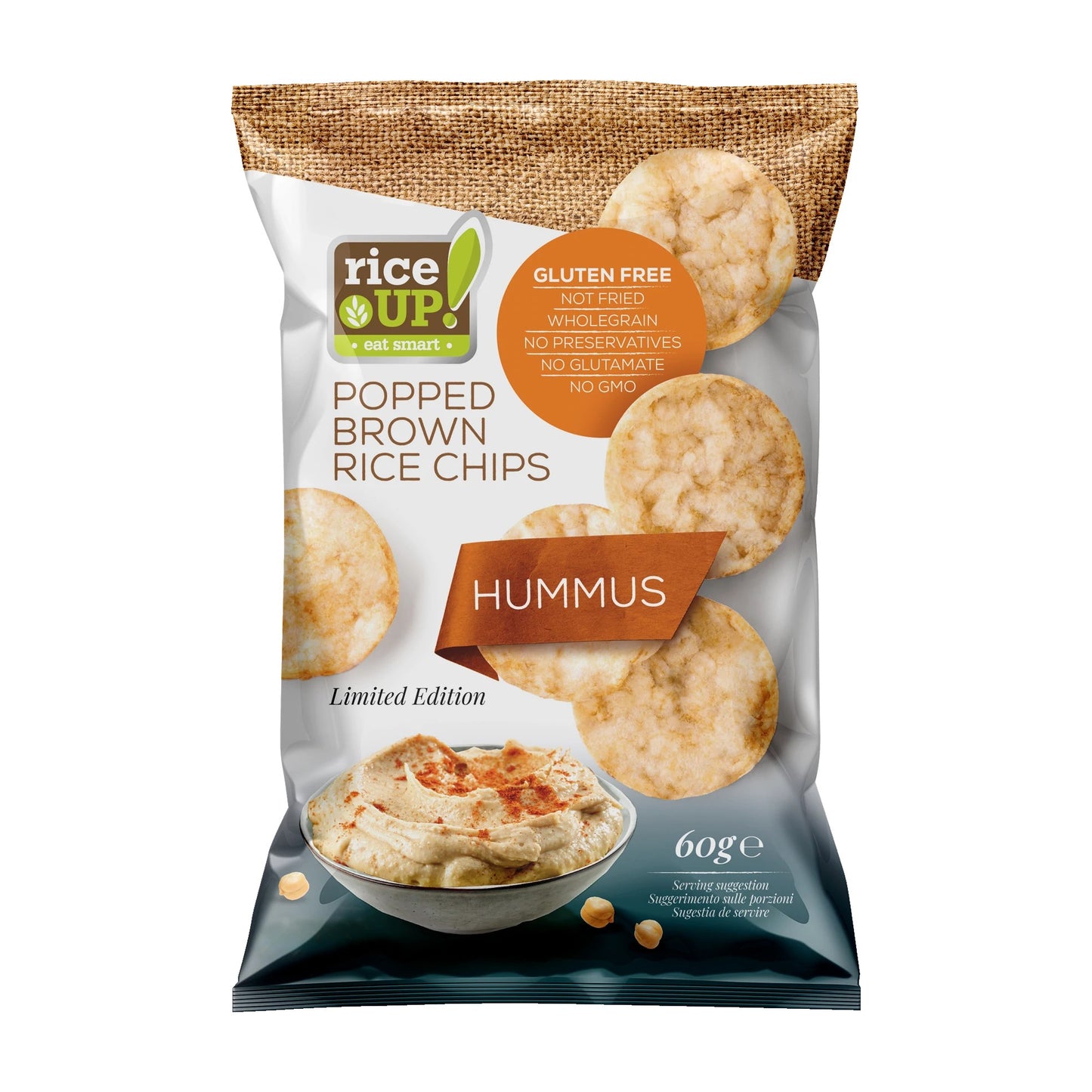 Rice Up Whole Grain Rice Chips Hummus 60G Rice Up