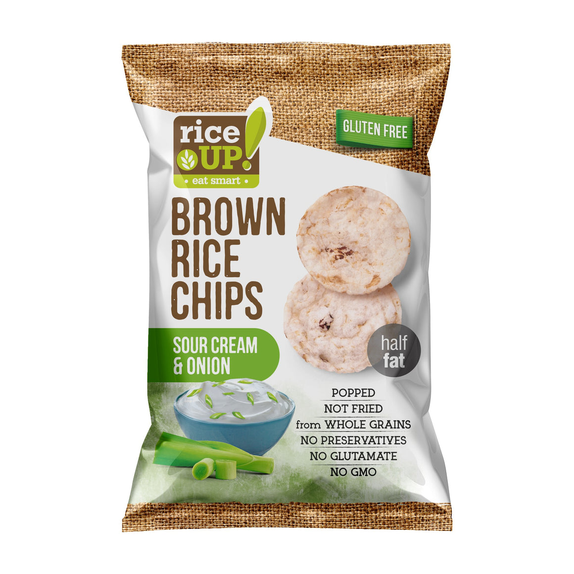 Rice Up Whole Grain Rice Chips Sour Cream & Onion 60g Rice Up