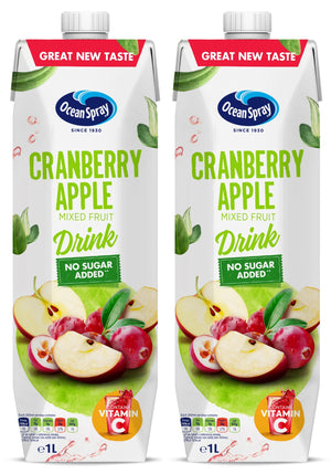 Ocean Spray Cranberry Apple Mixed Fruit Drink No Sugar Added, 2 x 1 L ,Contains Vitamin C (Dual Pack)